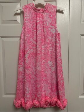 Lilly Pulitzer Pink Floral Shift Dress with Rosette Hem